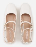  Pantofi tip pumps albi cu toc pătrat cu curelușe decorative și cataramă Elarose