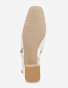  Pantofi tip pumps albi cu toc pătrat cu curelușe decorative și cataramă Elarose