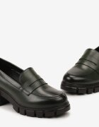  Pantofi Verzi din Velur ecologic cu Branț din piele cu Toc gros și Talpă cu Decupaje Harneva