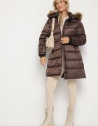 papillon d'or Geacă Lungă Matlasată Maro închisă cu Glugă cu Blană Detașabilă Feneia