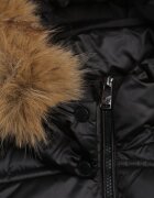 papillon d'or Geacă Lungă Neagră Matlasată cu Glugă cu Blană Detasabilă Feneia