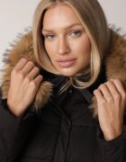 papillon d'or Geacă Lungă Neagră Matlasată cu Glugă cu Blană și Curea în Talie Avesiia