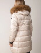 papillon d'or Jachetă Lungă Bej Matlasată cu Glugă cu Blană Detașabilă Feneia