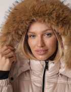 papillon d'or Jachetă Lungă Bej Matlasată cu Glugă cu Blană Detașabilă Feneia