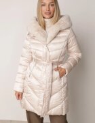 papillon d'or Jachetă Puffer Bej cu cordon și glugă cu blană Fenama