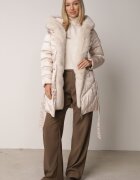 papillon d'or Jachetă Puffer Bej cu cordon și glugă cu blană Fenama
