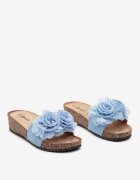  Papuci Albaștri din Plută cu Ornament Floral Vatalina