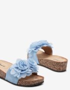  Papuci Albaștri din Plută cu Ornament Floral Vatalina