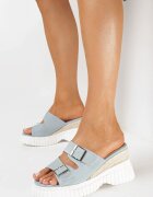  Papuci Albastri tip slip-on cu platformă cu catarame la barete Vezlira