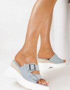  Papuci Albastri tip slip-on cu platformă cu catarame la barete Vezlira