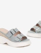  Papuci Albastri tip slip-on cu platformă cu catarame la barete Vezlira