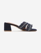  Papuci Albastru Marin de denim cu toc bloc cu zirconii franjurați decorativ Egerte