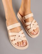  Papuci Bej cu Barete Decorative Tip Gladiator cu închidere velcro Hirna