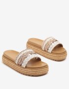  Papuci Bej cu Roz în Stil Boho cu Paiete pe Talpă Împletită Eladeoris