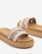  Papuci Bej cu Roz în Stil Boho cu Paiete pe Talpă Împletită Eladeoris