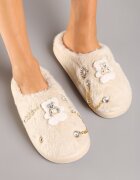  Papuci bej slip-on din blană cu aplicații decorative Reathlith