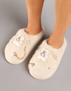  Papuci bej slip-on din blană cu aplicații decorative Reathlith