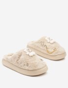 Papuci bej slip-on din blană cu aplicații decorative Reathlith