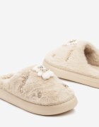  Papuci bej slip-on din blană cu aplicații decorative Reathlith