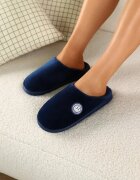  Papuci bleumarin plati cu blană tip miel Mailyra