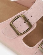  Papuci clasici roz din piele întoarsă naturală cu barete și catarame reglabile Realie