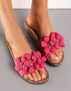  Papuci Fucsia cu Talpă Profilată și Flori Decorative și Ursuleți Faerane