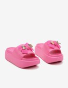  Papuci Fucsia din Spumă pe Talpă Groasă cu Fundă și Ornamente Metalice Tinabella