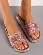  Papuci Fucsia pe Talpă de Plută cu Împletitură în Stil Boho cu Zirconii Criwila
