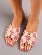  Papuci Fucsia pe talpă plată cu broderie decorativă Laviera