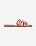  Papuci Fucsia pe talpă plată cu broderie decorativă Laviera