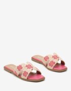  Papuci Fucsia pe talpă plată cu broderie decorativă Laviera
