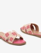  Papuci Fucsia pe talpă plată cu broderie decorativă Laviera