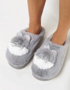  Papuci Gri Fără Prindere cu Talpă Plată cu Aplicație 3D în Formă de Iepuraș cu Zirconii Pottira