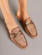  Papuci maro din plasă cu talpă plată cu cataramă Moriena