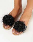  Papuci Negri pe Talpă Împletită cu Baretă Decorativă cu Fir Metalic Cavilia