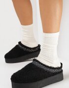  Papuci negri slip-on cu platformă și broderie decorativă Olisia