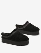  Papuci negri slip-on cu platformă și broderie decorativă Olisia