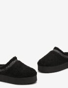  Papuci negri slip-on cu platformă și broderie decorativă Olisia