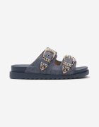 Papuci plate bleumarin cu catarame decorative reglabile Lamicia