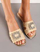  Papuci Plati Bej din Piele Ecologică cu Pietre Decorative Zadina
