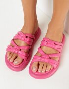  Papuci Plati Fucsia Decorați cu Noduri Albi
