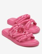  Papuci Plati Fucsia Decorați cu Noduri Albi