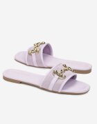  Papuci Plati Violet cu cataramă decorativă pe curea lată Mosani