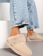  Papuci Slip-on Bej din Imitație de piele întoarsă cu Blană Boreti