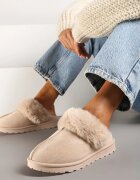  Papuci Slip-on Bej din Imitație de piele întoarsă cu Blană Boreti