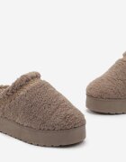  Papuci slip-on Bej închis cu platformă cu broderie decorativă Olisia