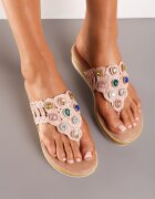  Papuci tip flip-flop roz Decorați cu împletitură și cristale colorate Anadevia