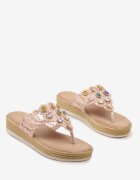  Papuci tip flip-flop roz Decorați cu împletitură și cristale colorate Anadevia