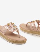  Papuci tip flip-flop roz Decorați cu împletitură și cristale colorate Anadevia