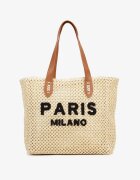 paris milano Geantă Bej Shopper din împletitură cu inscripție Navario